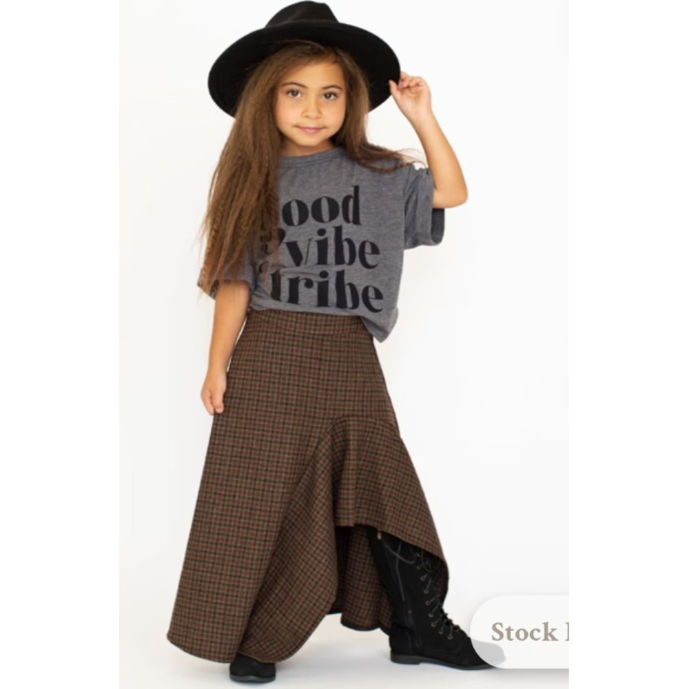 Joyfolie Irma Skirt Taupe Plaid High Low Ruffle Hem  Size 2 Boho Cowgirl NWT $58
